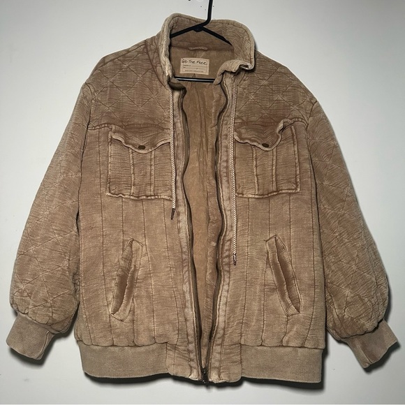 We The Free People Luna Cozy Lagenlook Quilted Puffer Neutral Bomber Jacket S - Picture 6 of 15